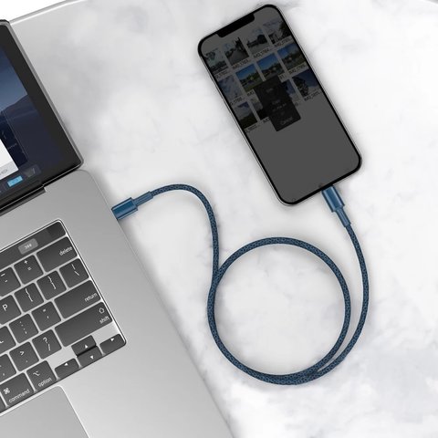 USB кабель Baseus High Density Braided, USB тип-C, Lightning, 100 см, 20 Вт, синий, #CATLGD-03 Превью 2