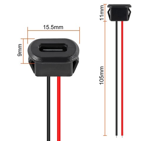 Роз'єм живлення, USB тип-C, на панель, чорний, 3 A, 2 pin Прев'ю 2