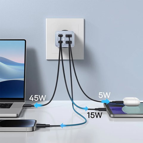Сетевое зарядное устройство Baseus GaN6 Pro, 65 Вт, Power Delivery (PD), Fast Charge, голубой, 4 порта, #P10162701313-00 Превью 3