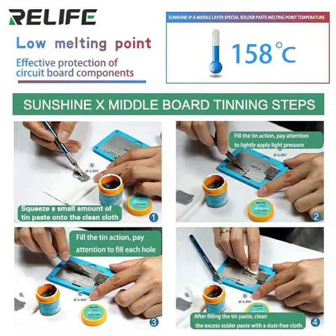 Pasta BGA RELIFE SP-X, Sn 42%, Bi 58%, 158 °C, 50 g Vista previa  5