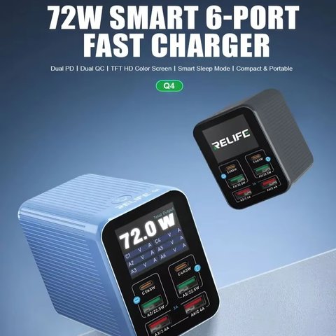 Adaptador de red RELIFE Q4, 72 W, Quick Charge, Power Delivery (PD), 6 puertos Vista previa  1