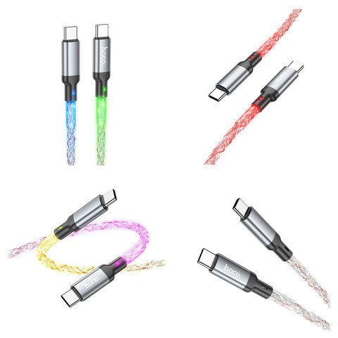 USB кабель Hoco U112, 2xUSB тип-C, 100 см, 60 Вт, 3 A, сірий, з підсвіткою, #6931474788825 Прев'ю 2