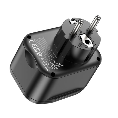 Сетевое зарядное устройство Hoco NS3, 20 Вт, Power Delivery (PD), черный, с розеткой, 3 порта, #6931474766168 Превью 1