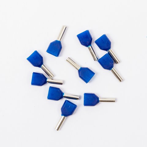 Наконечник TE1008, для 2х проводів, трубчастий, ізольований, синій, 10 шт., 1 мм², 8 мм Прев'ю 1