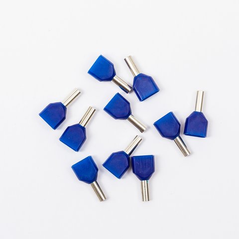 Наконечник TE2508, для 2х проводів, трубчастий, ізольований, синій, 10 шт., 2,5 мм², 8 мм Прев'ю 1